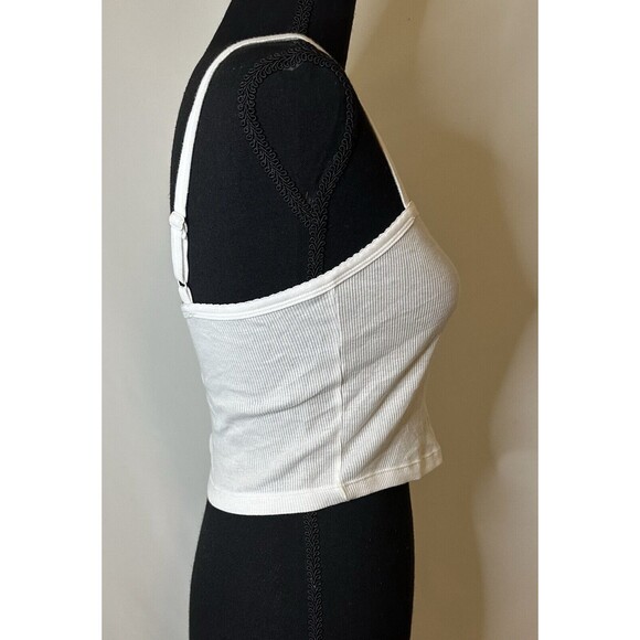 AMERICAN EAGLE White Ribbed Crop Fitted Button Thin Tank Top SIZE SMALL NWT - Picture 5 of 11